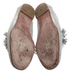 Pre Owned Aquazzura Silver Suede Fringe Detail Loafer Flats Size 38.5
