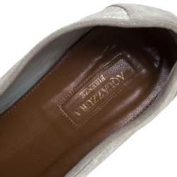 Pre Owned Aquazzura Silver Suede Fringe Detail Loafer Flats Size 38.5