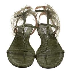 Pre Owned صندل أكوازورا جلد نقشة التمساح أخضر بونزا بحزام للكاحل مقاس 41