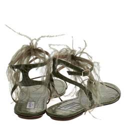 Pre Owned صندل أكوازورا جلد نقشة التمساح أخضر بونزا بحزام للكاحل مقاس 41