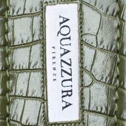 Pre Owned صندل أكوازورا جلد نقشة التمساح أخضر بونزا بحزام للكاحل مقاس 41