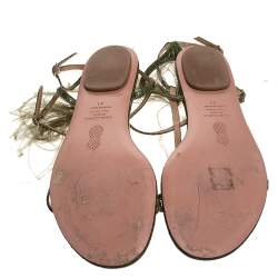 Pre Owned صندل أكوازورا جلد نقشة التمساح أخضر بونزا بحزام للكاحل مقاس 41