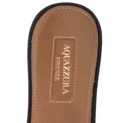 Pre Owned صندل سلايد فلات أكوازورا سويدي أسود بشراشيب مقاس 37