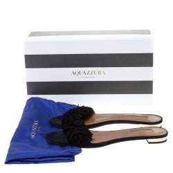 Pre Owned صندل سلايد فلات أكوازورا سويدي أسود بشراشيب مقاس 37