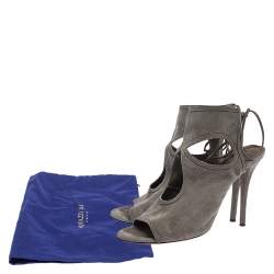 Pre Owned صندل أكوازروا سويدي رصاصي بحزام للكاحل مقدمة مفتوحة مقاس 38