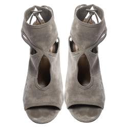 Pre Owned صندل أكوازروا سويدي رصاصي بحزام للكاحل مقدمة مفتوحة مقاس 38