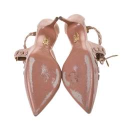 Pre Owned حذاء كعب عالي أكوازورا سويدي بيج مرصع برباط مقدمة مدببة مقاس 40