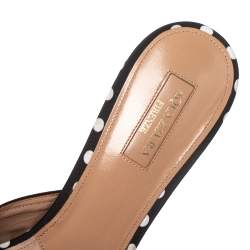 Pre Owned Aquazzura Black/White Polka Dot Fabric Deneuve Mules Size 39.5