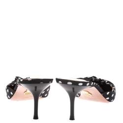 Pre Owned Aquazzura Black/White Polka Dot Fabric Deneuve Mules Size 39.5