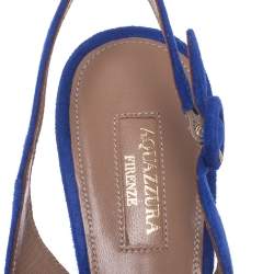 Pre Owned Aquazzura Blue Suede Embellished Exotic Pointed Toe Sandals Size 39