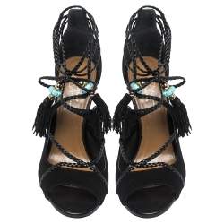 Pre Owned صندل أكوازورا هيرو سويدي وجلد أسود مقاس 37