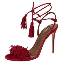 مملوكة مسبقًا صندل أكوازورا "وايلد ثينغ" برباط كاحل و مزين بشراشيب سويدي أحمر مقاس 36