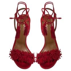 مملوكة مسبقًا صندل أكوازورا "وايلد ثينغ" برباط كاحل و مزين بشراشيب سويدي أحمر مقاس 36