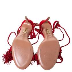 مملوكة مسبقًا صندل أكوازورا "وايلد ثينغ" برباط كاحل و مزين بشراشيب سويدي أحمر مقاس 36