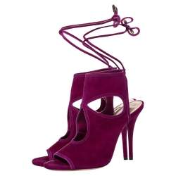 Pre Owned Aquazzura Purple Suede Sexy Thing Cut Out Tie Up Sandals Size 38.5