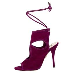 Pre Owned Aquazzura Purple Suede Sexy Thing Cut Out Tie Up Sandals Size 38.5