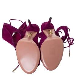 Pre Owned Aquazzura Purple Suede Sexy Thing Cut Out Tie Up Sandals Size 38.5