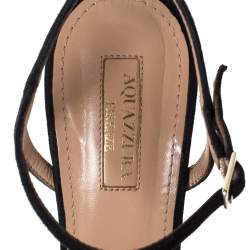 Pre Owned صندل أكوازورا سويدي أسود مزخرف كريستال بحزام للكاحل مقاس 37