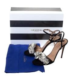 Pre Owned صندل أكوازورا سويدي أسود مزخرف كريستال بحزام للكاحل مقاس 37