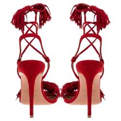 مملوكة مسبقًا صندل أكوازورا "وايلد ثينغ" رباط كاحل و مزين بشراشيب سويدي أحمر مقاس 36