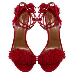 مملوكة مسبقًا صندل أكوازورا "وايلد ثينغ" رباط كاحل و مزين بشراشيب سويدي أحمر مقاس 36