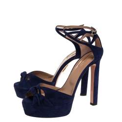 Pre Owned صندل أكوازورا نعل سميك هارلو سويدى كحلى مقاس 40