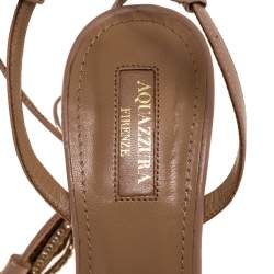 مملوكة مسبقًا Aquazzura Pink Leather Wild Thing Embellished Fringe And Tassel Ankle Wrap Sandals Size 37.5