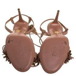 مملوكة مسبقًا Aquazzura Pink Leather Wild Thing Embellished Fringe And Tassel Ankle Wrap Sandals Size 37.5