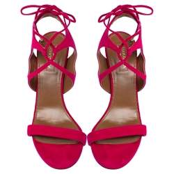 Pre Owned صندل أكوازورا ملتف حول الكاحل جلد سويدى وردى مقاس 38