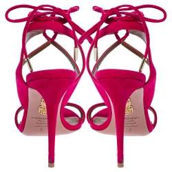 Pre Owned صندل أكوازورا ملتف حول الكاحل جلد سويدى وردى مقاس 38