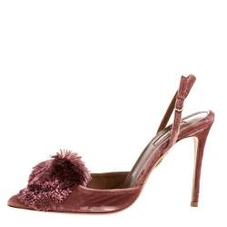 Pre Owned صندل أكوازورا قطيفة وردي مقدمة مدببة  فتحة كعب بف بودر مقاس 39.5