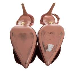 Pre Owned صندل أكوازورا قطيفة وردي مقدمة مدببة  فتحة كعب بف بودر مقاس 39.5