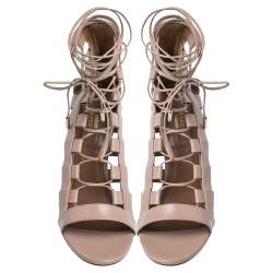 Pre Owned Aquazzura Beige Leather Gladiator Ankle Wrap Sandals Size 37