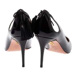 Pre Owned Aquazzura Black Patent Leather Forever Marilyn Cut Out Tassel Detail Pointed Toe Pumps Size 41