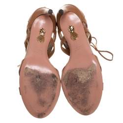 Pre Owned Aquazzura Brown Leather Beverly Hills Open Toe Sandals Size 35.5