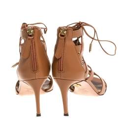 Pre Owned Aquazzura Brown Leather Beverly Hills Open Toe Sandals Size 35.5