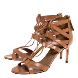 Pre Owned Aquazzura Brown Leather Beverly Hills Open Toe Sandals Size 35.5