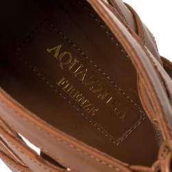 Pre Owned Aquazzura Brown Leather Beverly Hills Open Toe Sandals Size 35.5