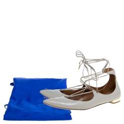 Pre Owned Aquazzura Grey Leather Christie Ankle Wrap Pointed Toe Flats Size 41