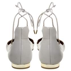 Pre Owned Aquazzura Grey Leather Christie Ankle Wrap Pointed Toe Flats Size 41