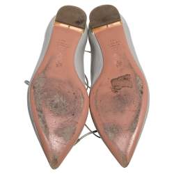 Pre Owned Aquazzura Grey Leather Christie Ankle Wrap Pointed Toe Flats Size 41
