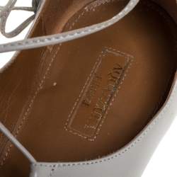 Pre Owned Aquazzura Grey Leather Christie Ankle Wrap Pointed Toe Flats Size 41