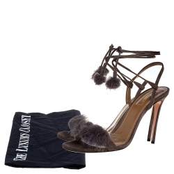 Aquazzura Grey Mink Fur and Suede Wild Russian Ankle Wrap Sandals Size 39