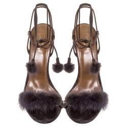 Aquazzura Grey Mink Fur and Suede Wild Russian Ankle Wrap Sandals Size 39