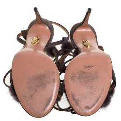 Aquazzura Grey Mink Fur and Suede Wild Russian Ankle Wrap Sandals Size 39
