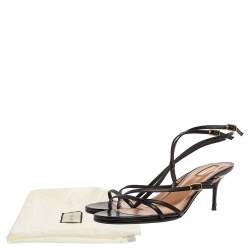 Pre Owned صندل أكوازورا سير كاحل مقدمة مفتوحة جلد أسود مقاس 40