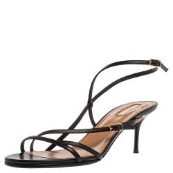 Pre Owned صندل أكوازورا سير كاحل مقدمة مفتوحة جلد أسود مقاس 40