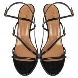 Pre Owned صندل أكوازورا سير كاحل مقدمة مفتوحة جلد أسود مقاس 40