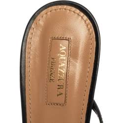 Pre Owned صندل أكوازورا سير كاحل مقدمة مفتوحة جلد أسود مقاس 40