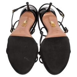 Pre Owned صندل أكوازورا سير كاحل مقدمة مفتوحة جلد أسود مقاس 40